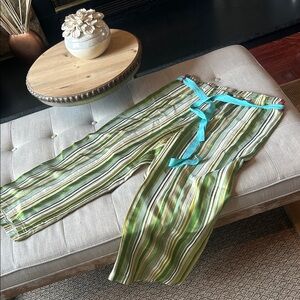 Vintage Idom Green Striped Satin Belted Pant